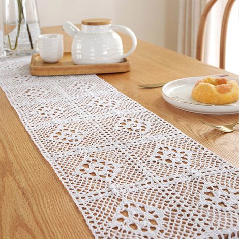 1 nappe de table Divers accessoire de décoration de table, coton, crème jaune / blanc / noir / beige, 24 x 180 cm, usage intérieur et extérieur (1/5)