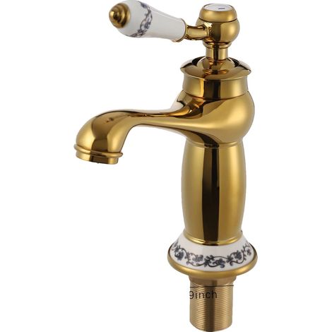 Robinet de lavabo rétro, finition dorée, contrôle à levier unique (1/2)