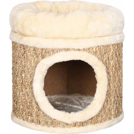 vidaXL Casita para gatos de lujo con cojín hierba marina 33 cm (1/2)