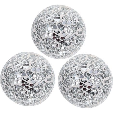 Boules de Noël en mosaïque argentée pour décoration de fête de Noël, lot de 3 ornements (1/5)