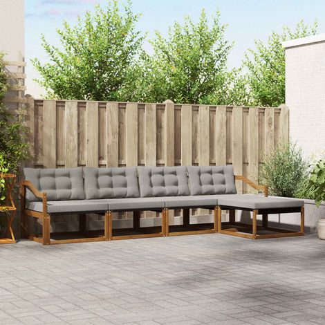 vidaXL  Outdoor Sofa Set  with Cushion 5 pcs Natural and Light Grey