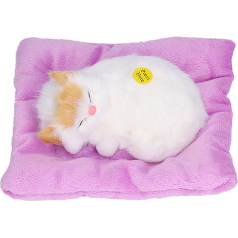Chaton endormi factice, jouet interactif avec sons et charbon actif, forme de chat aux oreilles jaunes. (1/5)