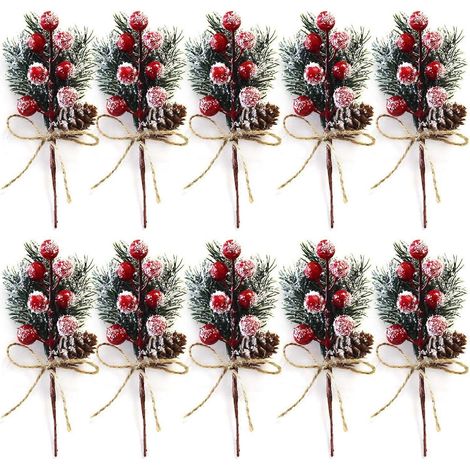 Rote Beerenstängel, Kiefernzweige, Weihnachtsdekorationen (1/5)