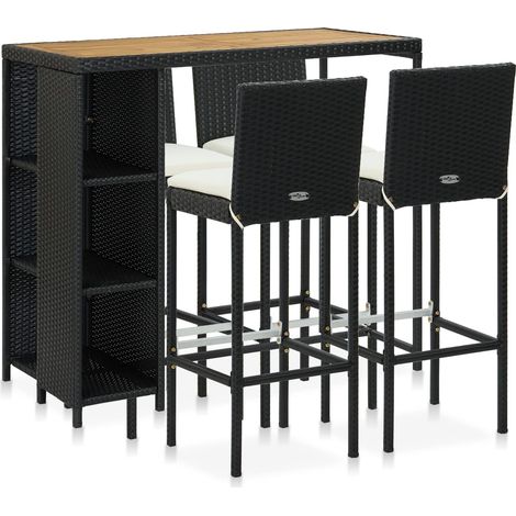 Set da Bar da Giardino 5 pz con Cuscini in Polyrattan Nero vidaXL