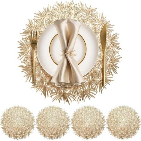 Lntyq Set de Table Rond Lot De 4 Set de Table Lavable 38cm Dessous De Table pour L'Isolation Thermique de L'Assiette et de la Décoration De Table Or (1/5)