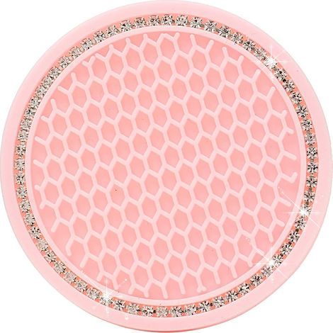 4-piece car coaster set, 2.75-inch silicone non-slip crystal car coasters, car interior accessories, GM coaster mats (light pink) (1/5)
