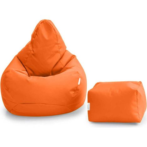 Loft 25 - Gaming-Sitzsack und Fußhocker für das Wohnzimmer, wasserabweisender Sitzsack mit hoher Rückenlehne für drinnen und draußen mit Fußstütze - Orange (Sitzsack mit Hocker) (1/5)