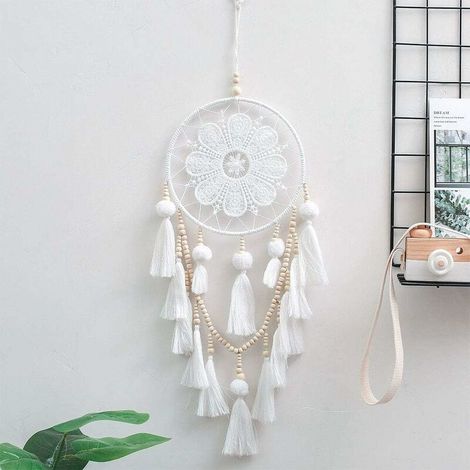 Attrape Rêves, Réseau de Capture de Rêve à La Main,Histoires en Mythologie Amérindienne pour Mur Décoration à Suspendre Craft Cadeau (Blanc) (1/5)