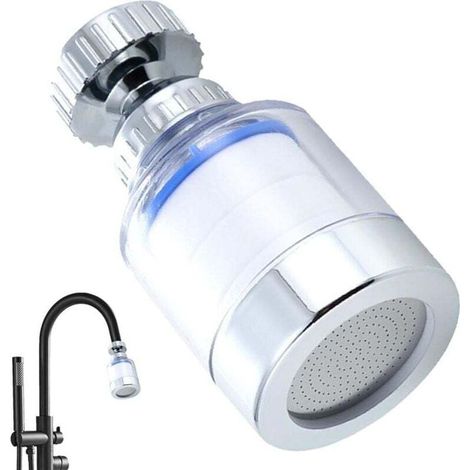 Robinet de filtre d'évier 3 pièces, filtre à eau rotatif à 360 degrés transparent élimine le chlore, le fluorure, les métaux lourds et l'eau dure, purificateur d'eau domestique multifonctionnel, filtr (1/3)
