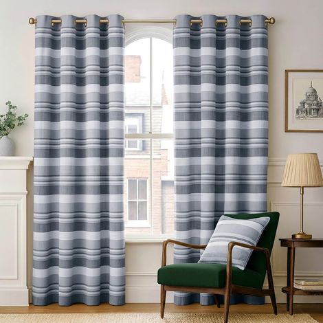 HOMESCAPES Cotton Morocco Striped Monochrome Curtain Pair, 54 x 54" Drop