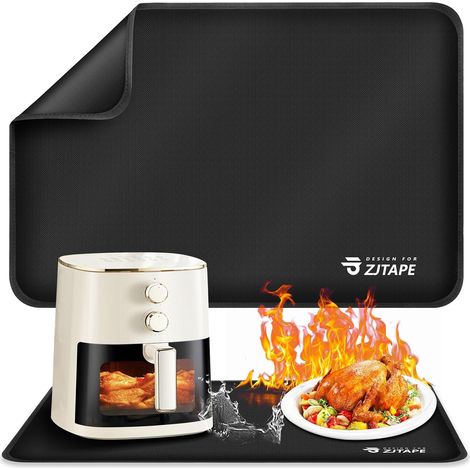 Tapis résistant à la chaleur - Tapis de protection thermique 60x40cm, Tapis réfractaire pour plan de travail de cuisine, Tapis silicone ignifuge (Noir, 40cm x 60 cm) (1/5)
