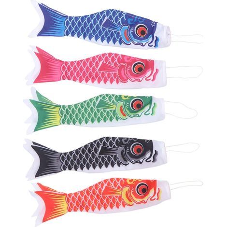 Lot de 5 manches à air de jardin, manches à air en forme de poisson de 40 cm pour indiquer la direction et la force du vent (1/3)