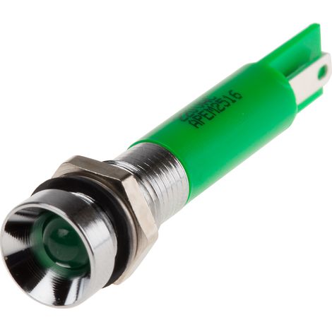 Voyant LED lumineux Vert RS PRO, dia. 8mm, 220V c.a., IP67 ( Prix pour 1 ) (1/2)