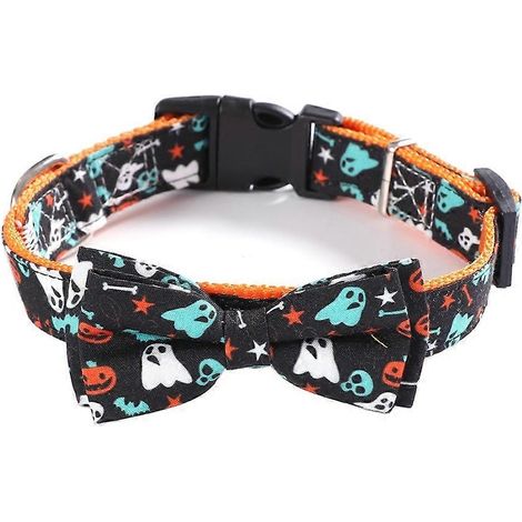 Collar para mascotas, 1 unidad, Halloween, para gatos y perros, collar de tela negro (1/5)