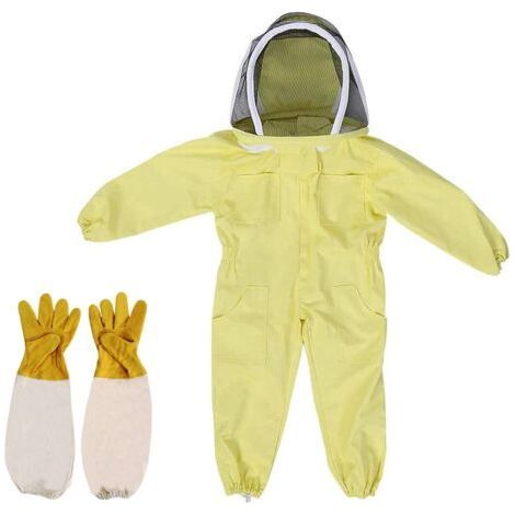 Vêtements D'apiculture avec des Gants combinaison apicole enfant Coton à Manches Longues, Protection De l'enfant, Fournitures D'apiculture (L, yellow) (1/4)