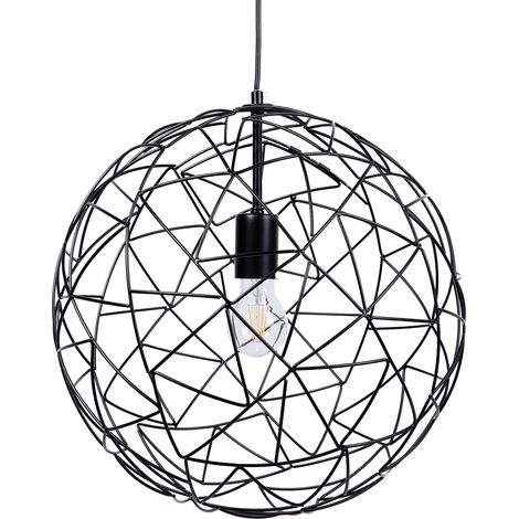 Lámpara colgante de techo de metal negro redondo con pantalla abierta industrial dormitorio cocina Lemme