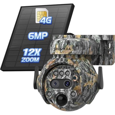 6MP Caméra de Surveillance 4G avec Double Objectif, 12X Zoom Hybride Camera Surveillance 4g Exterieure sans Fil Solaire, Détection Humaine PIR, Nocturne Couleur, 360° PTZ Caméra (1/5)