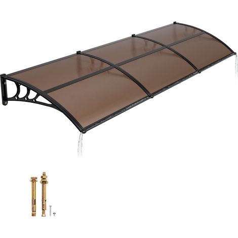 VEVOR Toldo para Puertas y Ventanas con Drenaje 297,5x96,5 cm, Tejadillo de Protección para Entrada con Soporte de ABS, Protección contra Lluvia, Sol, Toldo de Policarbonato para Porche, Marrón (1/5)
