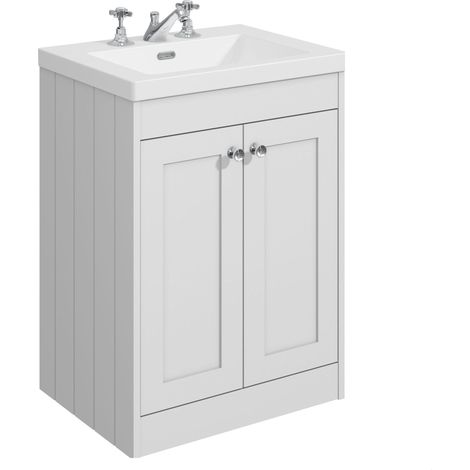 Balterley Butterton 600mm Floor Standing 2 Door Unit with Minimalist Basin 3 Tap Hole - Satin White