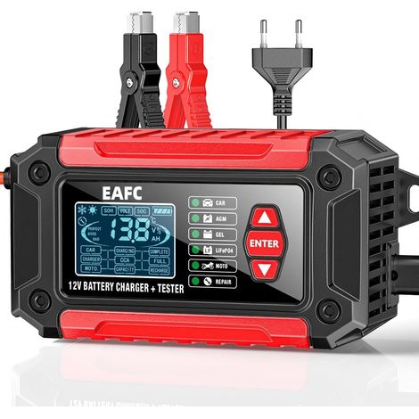 12V Chargeur Batterie Voitures 6A, Testeur de Batterie 100-2000 CCA 4-120Ah, Maintien de Chargeur de Piles Analyseur Compatible 12V Batterie au Plomb, AGM, Gel, pour Voiture, SUV, Moto, Bateau (1/5)