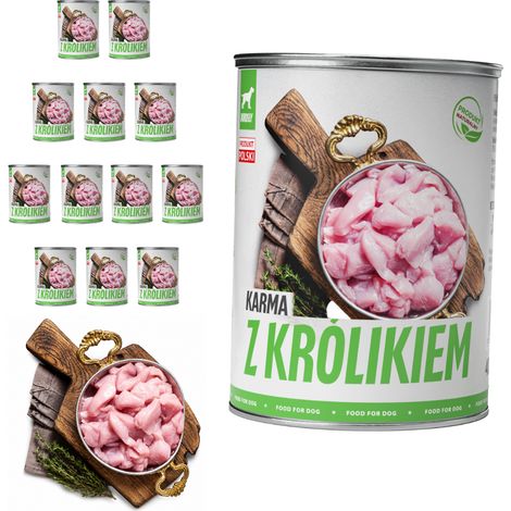 Cibo umido per cani TufTuf, lattina di coniglio da 12x800g, carne in scatola. (1/2)