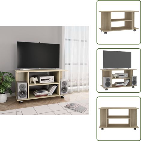 Meuble TV et roulettes chêne sonoma 80x40x45 cm bois ingénierie - Meubles Tv - Meuble Tv - Unité Tv - Rangement Tv - Meuble Télévision (1/5)