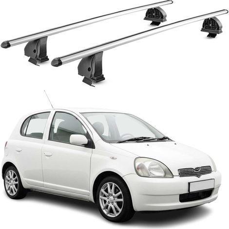 OMAC Aluminium Dachträger Querträger für Toyota Yaris I Schrägheck 1999-2005 – TÜV / DIN 75302:2019 – Abschließbar – T-Nut – Max. 75 kg – 2 Stangen – Silber (1/5)