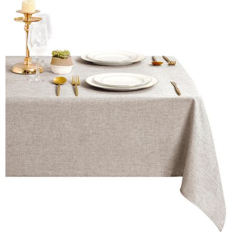 Nappe aspect lin 180x180cm Carrée Imperméable Lavable pour Intérieur & Extérieur