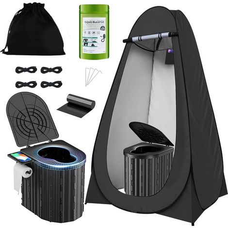 Toilettes de camping avec tente d'intimité pop-up et gel liquide déchets, toilettes portables pour camping avec grande tente, pot ergonomique offrant un confort amélioré, convient à tous les âges (1/5)