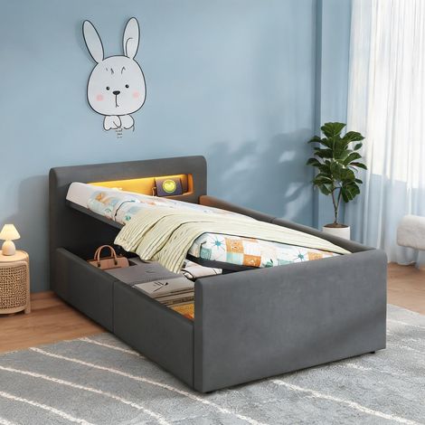 Cadre de lit coloris gris en upholstered 212,5 x 97,5 x 70 cm (1/5)
