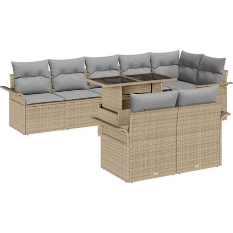 Garden Sofa Set with Cushion 9 pcs Beige Poly rattan vidaXL (1/5)