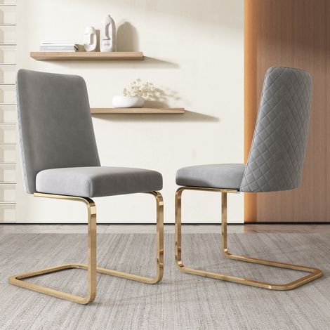 Stuhl Sessel Samt 2er Set Grau Metallbeine OKMYHOME (1/5)