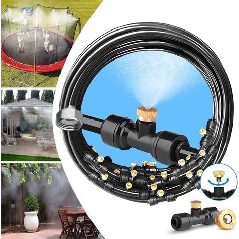 MINKUROW Sistema di nebulizzazione di raffreddamento pre-assemblato, kit di nebulizzazione, tubo di nebulizzazione da 18 m + 26 ugelli di nebulizzazione in ottone Sistema di nebulizzazione per trampol (1/5)