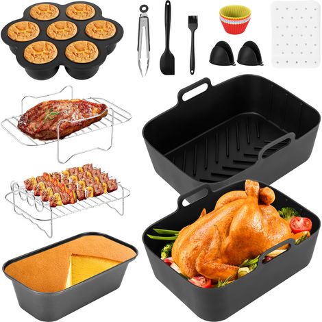 Kit accessoires air fryer Ninja AF400 12 pièces, moule silicone, grilles inox, pince, spatule et pinceau, noir (1/5)