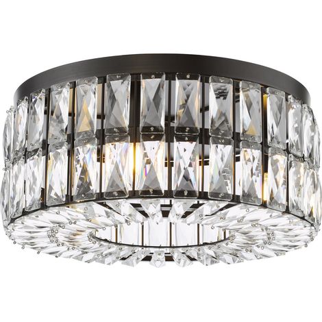 Dar Relena Plafonnier Relena 4 lumières Noir mat et cristal