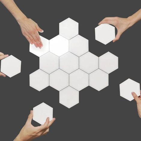 Lampe murale LED intelligente modulaire hexagonale, panneaux lumineux tactiles sensibles au toucher, décor nid d'abeille, kit de 6 pièces pour ambiance colorée. (1/5)