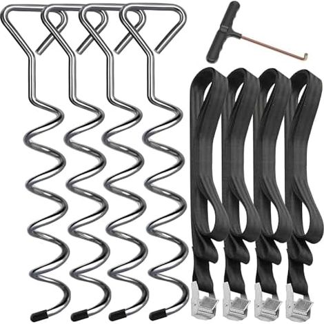 4 Sets De Piquets d'ancrage Robustes pour Trampoline Kit Au Sol- en Acier Galvanisé Inoxydables Jardin avec Sangles Solides (Argent) Argent -
