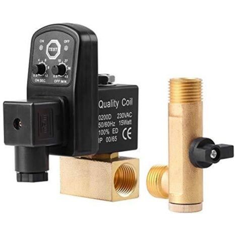 Vanne de vidange automatique G1/2 DN15, Soupape de vidange minutée électronique automatique pour la gestion des condensats de compresseur d'air(AC230V) (1/3)