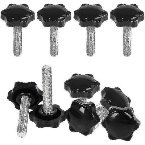 Lot de 10 vis à tête moletée M8x40mm avec poignée, écrou étoile et filetage, en plastique. (1/4)