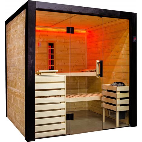 Harvia Family Infra Large Sauna-Set Massivsauna mit Saunaofen Infrarotstrahler 196x189x204 cm (1/5)