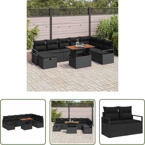 vidaXL Mobilier extérieur - Ensemble de canapé de jardin 9 pcs Noir polyrotin (1/5)