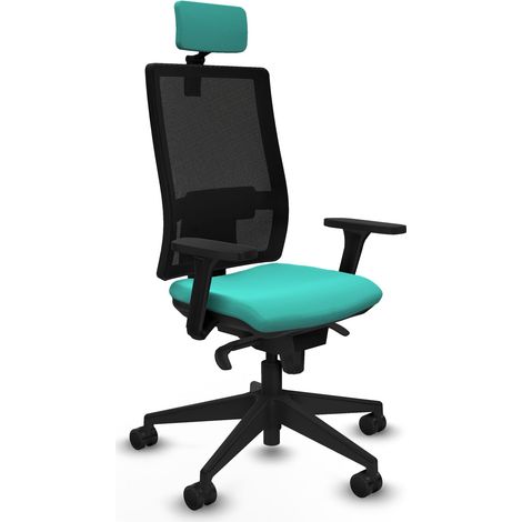 Horna sincro malla negra similpiel turquesa brazos 3D base piramidal cabecero 2D ruedas 65mm nailon (1/5)