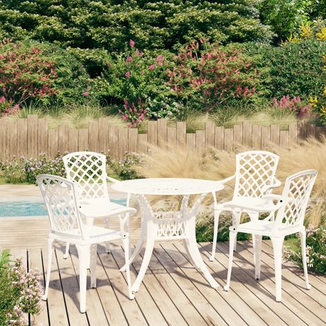 Ensemble Table + 4 chaises de bistro - Table à manger avec Chaises Aluminium coulé Blanc BV534039 - BonneVie (1/5)