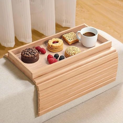 Plateau pour accoudoir de canapé, table pliante en bambou, antidérapant chaise et fauteuil collations, téléphone boissons (1/3)