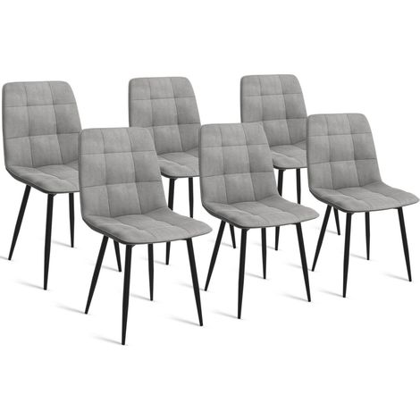 Idmarket – Lot de 6 chaises en velours gris clair – Dossier 45 cm – Pieds en métal noir – Design moderne pour salle à manger