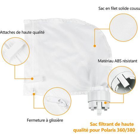 Lot de 2 Sacs Filtrants pour Nettoyeur de Piscine Convient pour Polaris360 et 380 Nettoyeur de Piscine Design Zippé et Réglable en Blanc (1/4)