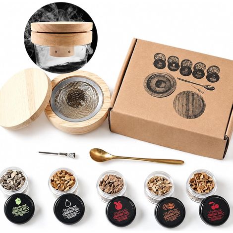 Kit affumicatore per whisky e cocktail – Kit affumicatore per cocktail con 5 trucioli di legno aromatici, filtro in acciaio inox, affumicatore per whisky, bourbon e cocktail, ideale come regalo per uo (1/5)