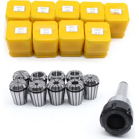 9tlg ER32 Spannzangen 2-20mm Set mit Spannzangenfutter MK3 M12 BT für Fräser DHL