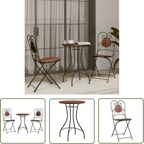The Living Store Mosaik-Bistro-Set Terrakottarot Eisen und Keramik - Gartentisch - Bistroset - Outdoor Möbel - Terracotta - Balkonmöbel (1/5)