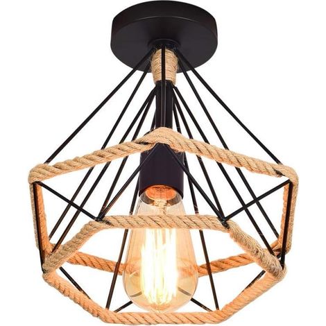 Suspension Vintage en Corde de Chanvre- Suspension de Style Country Américain- Douille E26/27- Diamè (1/5)
